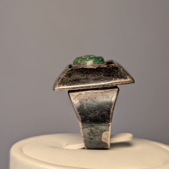 Rare Vintage Sterling Silver Turquoise Shadow Box Ring Size 9 - Picture 12 of 12